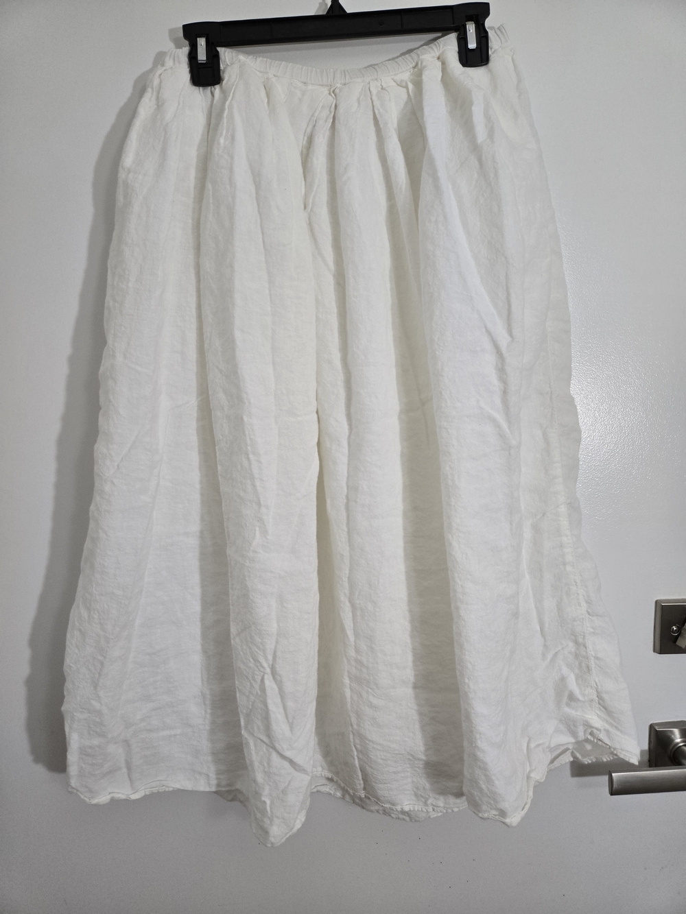 Manuelle Guibal France White Linen Gathered A-Line Midi Skirt - Picture 2 of 6